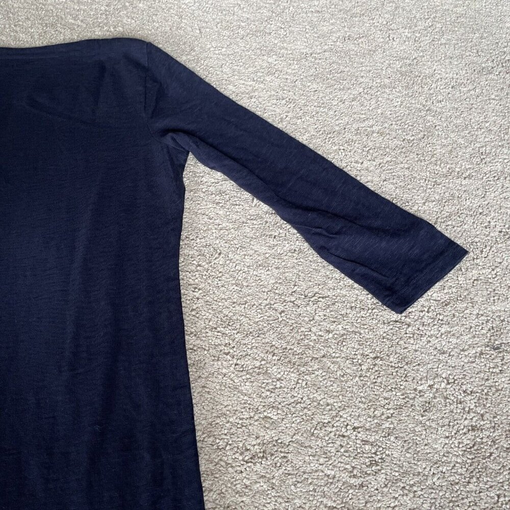 TALBOTS Women's V-Neck Cotton Tunic Size S Embroidered Trim Navy Lagenlook EUC! - Picture 6 of 9